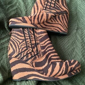 Sugar Zebra-Print Wedge Ankle Boots - Brown & Black